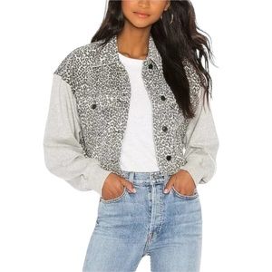 AllSaints All Saints Leopard Print Anders Cropped Raw Hem Jacket Jersey XS/S